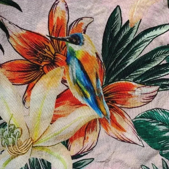 AMANDA UPRICHARD Women's Off Shoulder Ruffle Silk Blouse Tropical Birds Size M - Picture 5 of 11